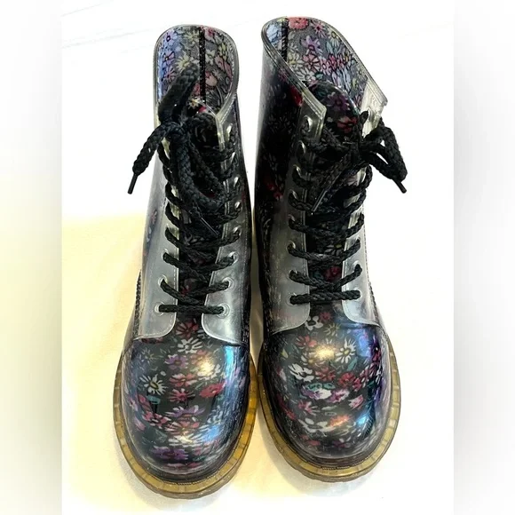 Dirty Laundry Roadie Floral Rubber Rain Combat Lace Up Boots Women’s Size 9 - Picture 2 of 16